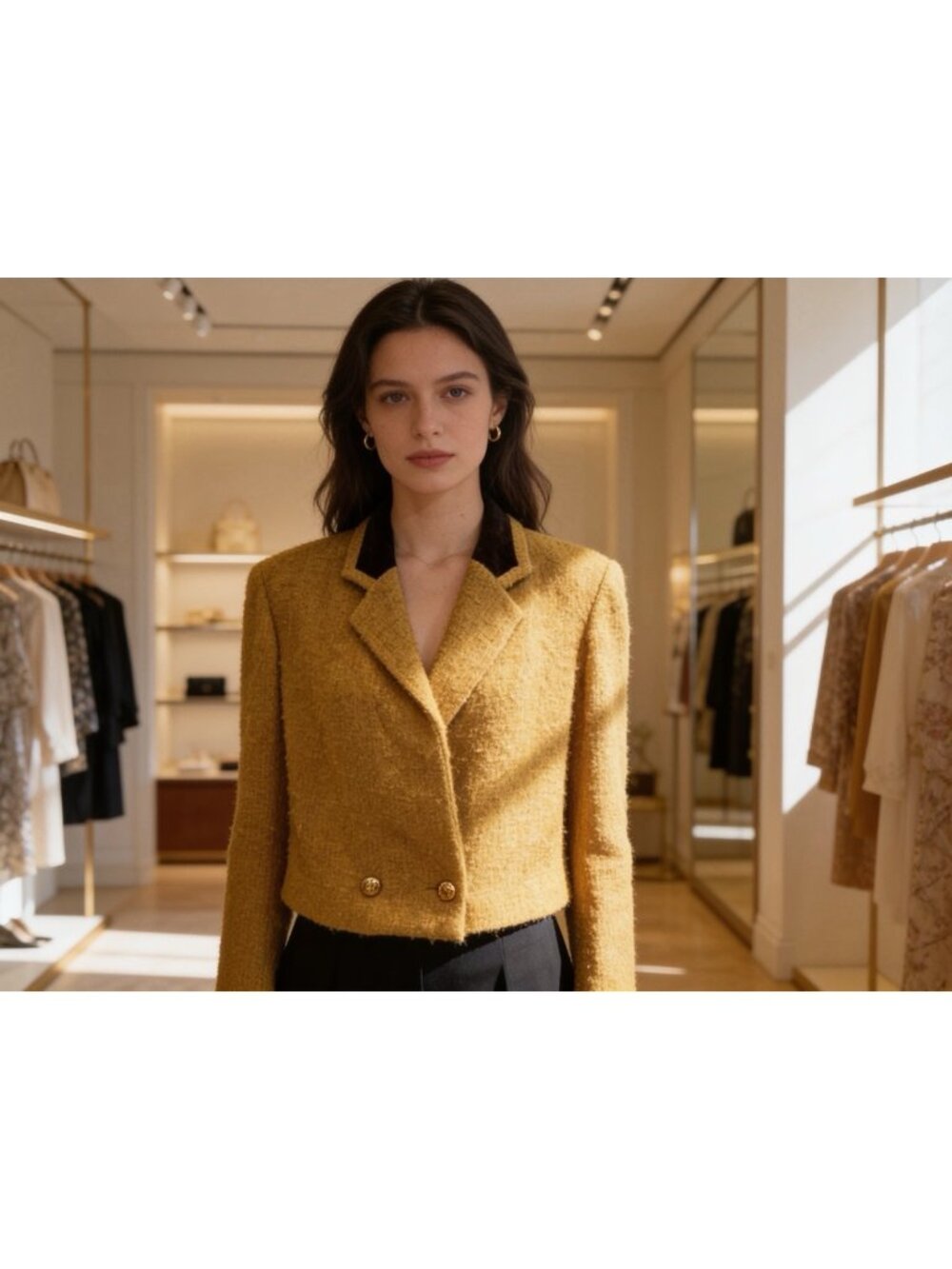 Authentic Vtg Loewe Cropped Textured Mustard Wool Jacket Silk Lining Spain Sz 40